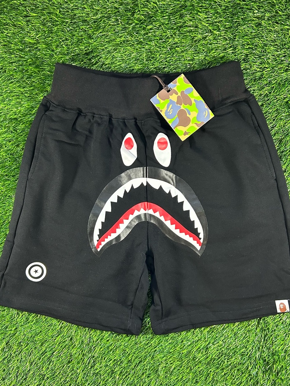 Black Bape  Shark Graphic Shorts Size M